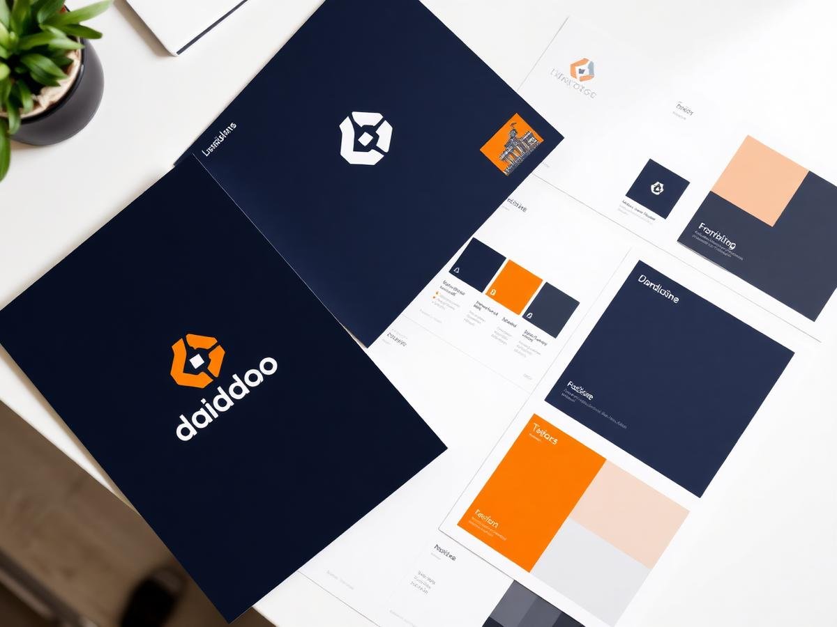 Logotypskisser och färgprover på skrivbord – logotypdesign Svenljunga